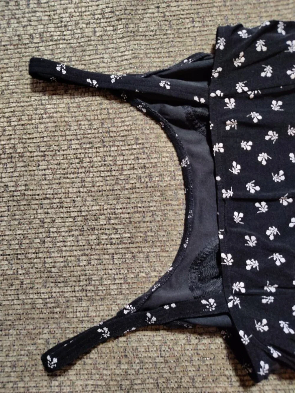 Vtg Basic Editions Swimdress Floral Black And White 11/12 L Built-In Bra Lined
